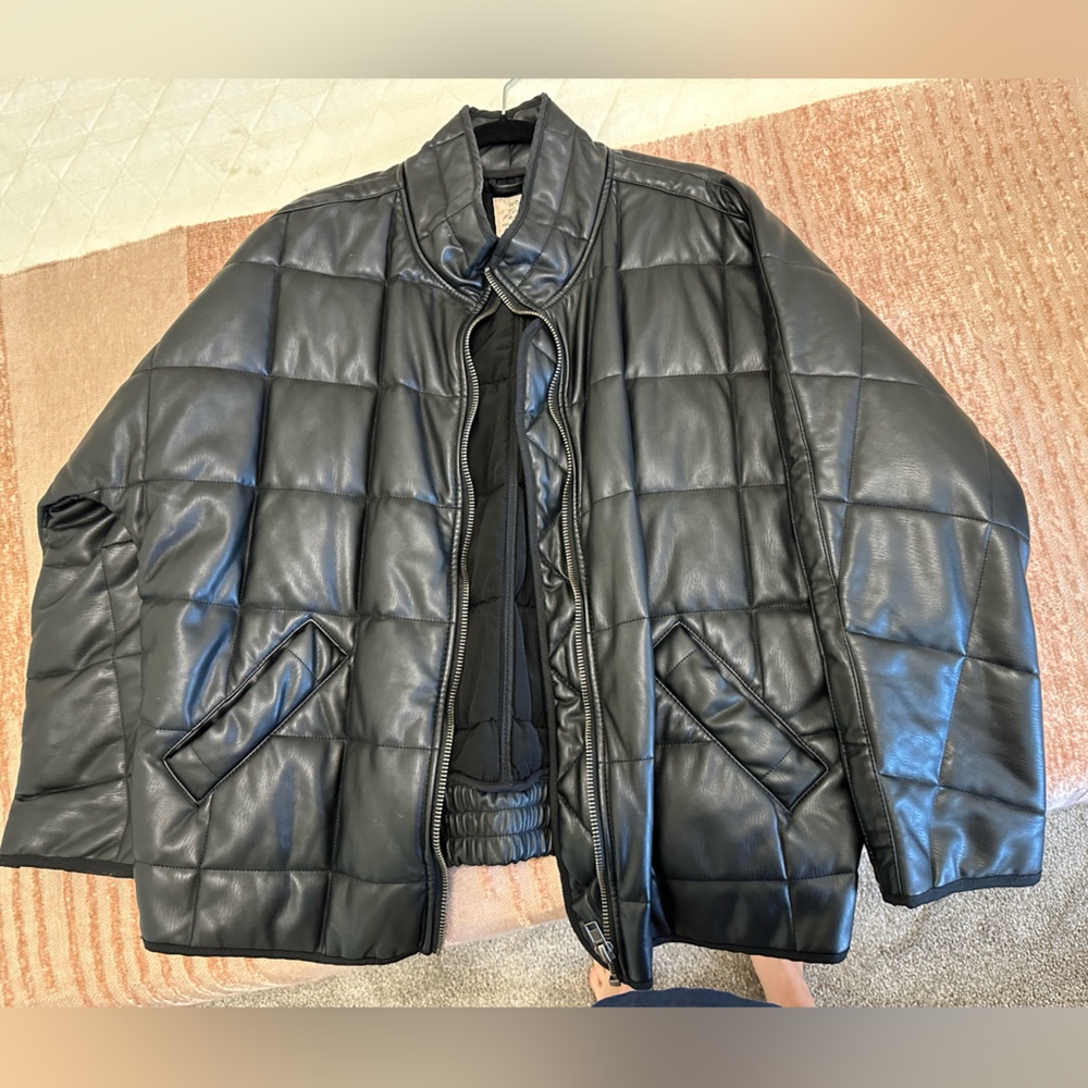 Free People - Dolman Quilted Jacket in Black Leather